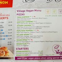 Vegan menu at Village Pizza in South West London