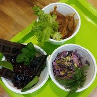 delicious soy meat and waffles at Mox in Moscow