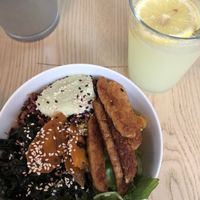 Poke bowl and lemonade  at Mox in Moscow