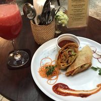 BBQ tempeh wrap and watermelon juice at Lazy Cats  in Ubud