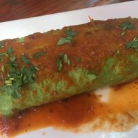 Burrito- no cheese makes it vegan
Has black or refried beans,rice, Avocado, grilled vegetables and goddess dressing.  at Casa Maya in St Augustine