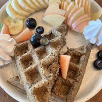 Vegan waffles with fruit   at Steps in Bangkok