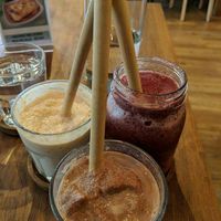 Peanut butter smoothie, chocobanana smoothie and berries smoothie at Steps in Bangkok