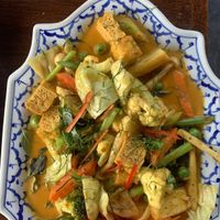 Fried mixed vegetables with curry paste at Spinach in Khao Lak