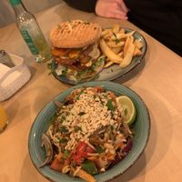 A la duck noodles and drwal burger   at Warzywniak in Wroclaw