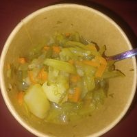 Yummy and salty soup of the day (in the middle of it,the cup was generously filled) at Warzywniak in Wroclaw