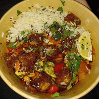 Teriyaki tofu in panko with rice and veggies at Warzywniak in Wroclaw