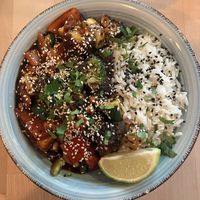 Panko tofu with vegetables and a yummy saucee  at Warzywniak in Wroclaw