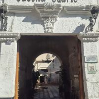 Look for this doorway from outside. Restaurant is in the patio, ground floor. at Omphalos in Arequipa