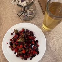 Beetroot salad starter from lunch set menu  at Omphalos in Arequipa