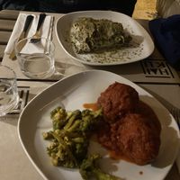 (front) stuffed artichokes, (back) gluten free smoked tofu lasagne   at Haiku in Palermo