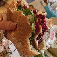 Burger w/ vegan cheese and bacon  at La Trocadero in Barcelona