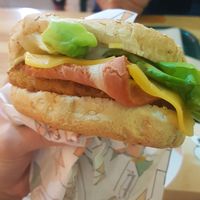 "Chicken" burger with extra cheese and bacon at La Trocadero in Barcelona