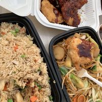 Veggie Fried Rice, Veggie Chowmein, Volcano “Chicken" at Pineapple Village in Gilroy