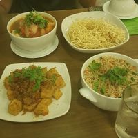 Chilli tofu, crunchy veg noodle, special fried rice. at Hoan Hy in Nha Trang