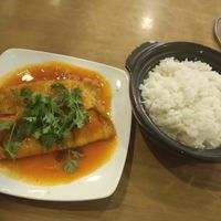 Beancurd with tomato sauce and rice - 53 000 vnd. at Hoan Hy in Nha Trang