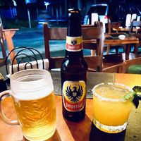 Costa Rican beer and spicy passion fruit margarita at Kappa Sushi in La Fortuna