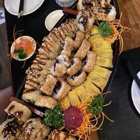 Sushi boat (vegano roll, fuji roll, crispy vegano roll, Caribbean roll)   at Kappa Sushi in La Fortuna