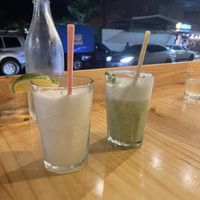 Ginger Lemonade on L, forgot the drink on the R  at Kappa Sushi in La Fortuna