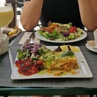 The lasagne and quinoa salad🤩 at Organi Chiado in Lisbon