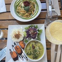 lentil curry and penne   at Organi Chiado in Lisbon