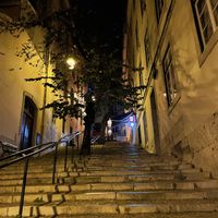Lisbon stairs and main entrance of organi  at Organi Chiado in Lisbon