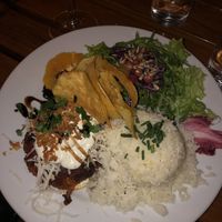 Burger with rice   at Organi Chiado in Lisbon