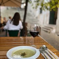 Crème of courgette soup (soup of the day)  at Organi Chiado in Lisbon
