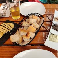Starters - chease, rice bread, pate's at Organi Chiado in Lisbon