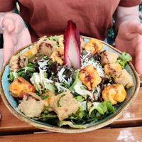 Ceasar salad with tofu and breadcrumbs at Organi Chiado in Lisbon