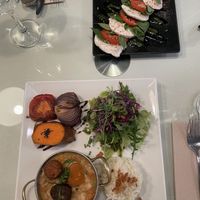 Bean stew and Caprese salad  at Organi Chiado in Lisbon