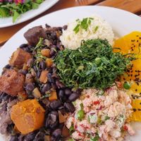 Braziluan dish with beans, chirizo and rice at Organi Chiado in Lisbon