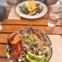 Quinoa salad and veggie burger  at Organi Chiado in Lisbon