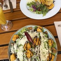 Ceaser salad and Burger  at Organi Chiado in Lisbon