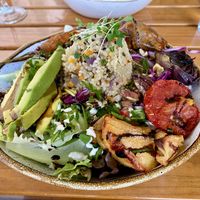 Roasted vegetable quinoa salad was excellent    at Organi Chiado in Lisbon