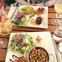 Chana masala and vegan lasagna at Organi Chiado in Lisbon