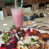 Lasagna with delicious sides! at Organi Chiado in Lisbon