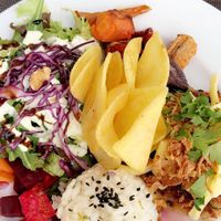 very tasty burger in a plate! at Organi Chiado in Lisbon