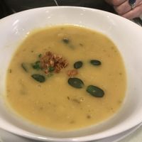 Red lentil and basil soup at Organi Chiado in Lisbon