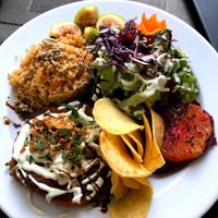 delicious chickpea burger at Organi Chiado in Lisbon