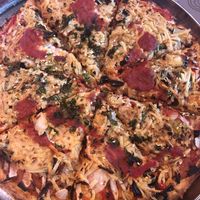 Cheaty Pepperoni pizza with vegan cheese  at Mr Natural Vegetarian Pizza in St Kilda