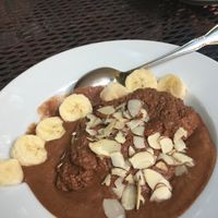 Chocolate chia pudding with almonds and bananas  at The Courtyard Juice and Fitness Center in St Croix