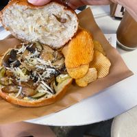 Mushroom cheez pickle “bagel” at Meraki Cafe in Volos