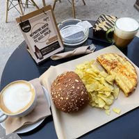 Vegan souvlaki sandwich, panini and brownie cake without sugar!   at Meraki Cafe in Volos