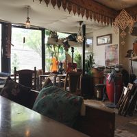 View towards the window/street view (restaurant is on the 2nd floor)  at Natural Food Village in Kyoto