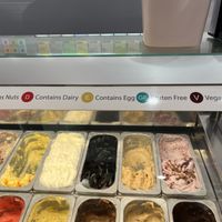 A close up of the different allergen/ dietary requirement labels. Brown is vegan    at 48 Flavours in Adelaide