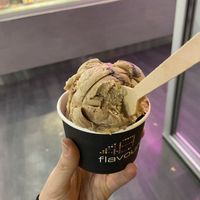 Choc hazelnut oat, and underneath blueberry crumble soy   at 48 Flavours in Adelaide