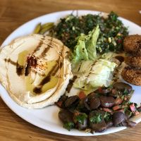 Falafel, hummus, tabouleh, beans at Falafel Koy in Istanbul
