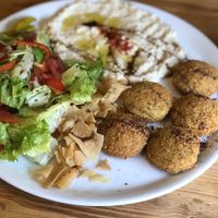 Falafel, babaganoush, salad fatuh  at Falafel Koy in Istanbul