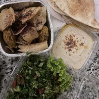 Menu 3 falafel hummus tabouleh and pita  at Falafel Koy in Istanbul